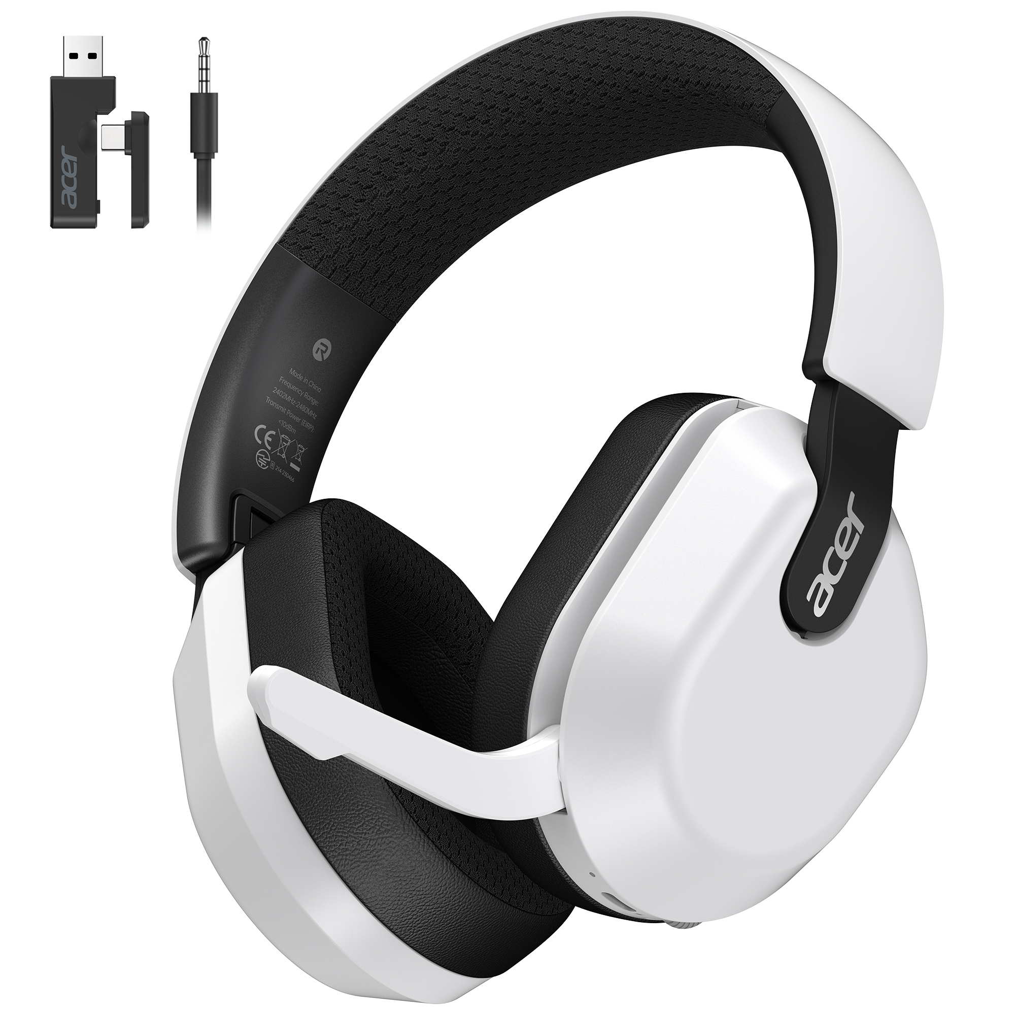 Acer Wireless Gaming Headset for PS5/PS4, PC, Mac, 2.4GHz & Bluetooth 6.0 Gaming Headphone with Flip-to-Mute Mic, Lightweight Glasses-Friendly, 70H Battery - White